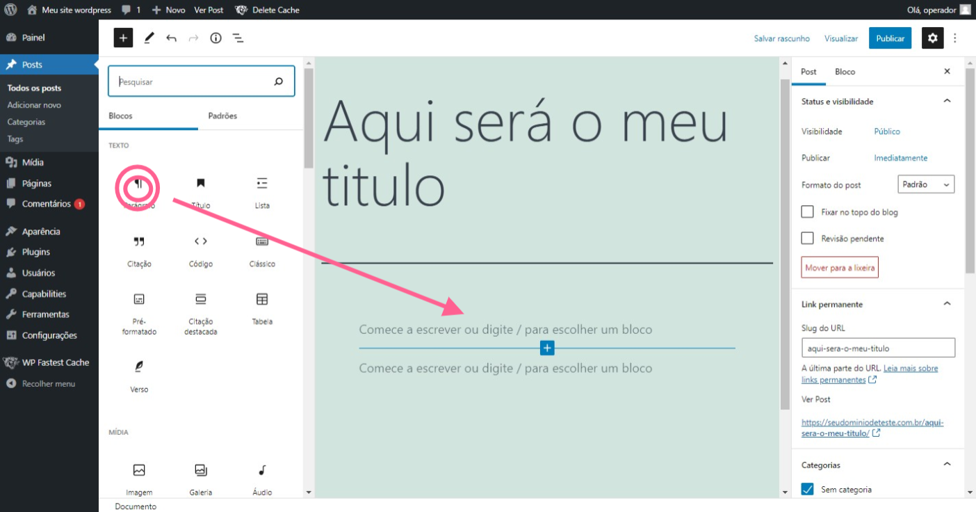 Wordpress completo aprenda a usar o editor gutenberg do wordpress passo5