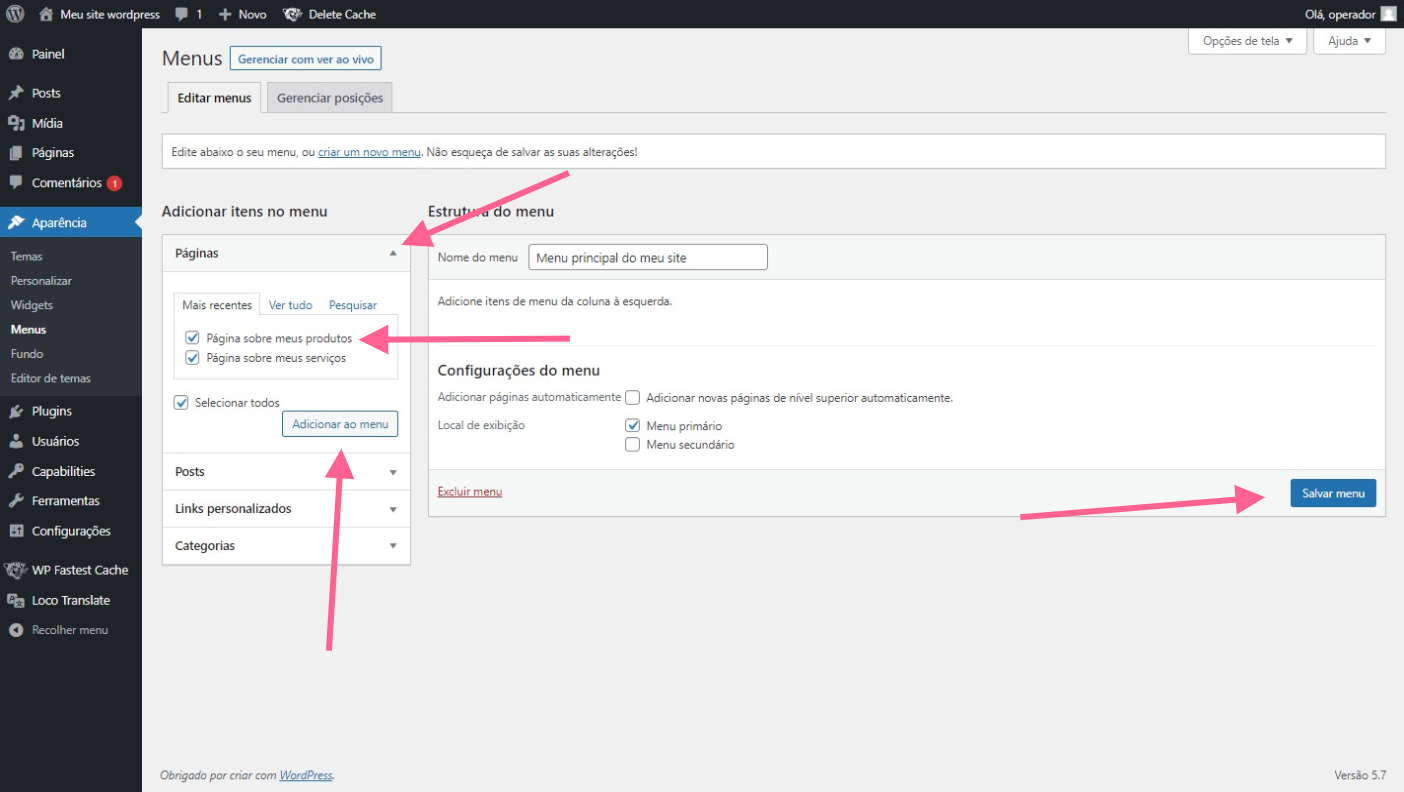 Wordpress completo aprenda como criar editar e excluir itens do menu em wordpress passo2