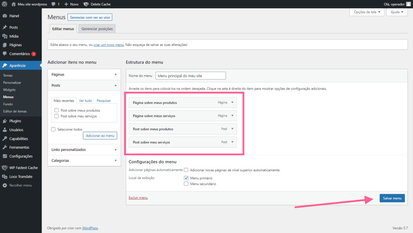 Wordpress completo aprenda como criar editar e excluir itens do menu em wordpress passo4