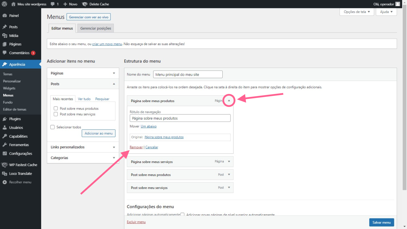 Wordpress completo aprenda como criar editar e excluir itens do menu em wordpress passo5